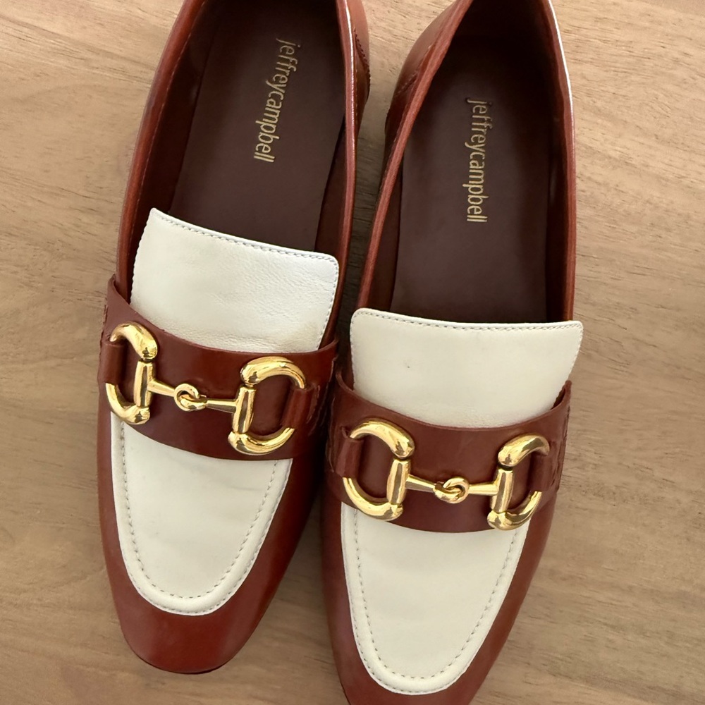 Jeffrey Campbell Brown and White Flats with Gold Horsebit